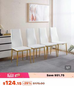 Set of 4 White Dining Chairs with Gold Legs