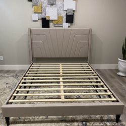 Beige  Queen Size Bedframe Platform 