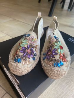 Rhinestone Espadrille Velvet Slip Ons