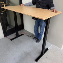 New In Box 55x28 Inch Heavy Duty Bamboo Table Top Height Adjustable From 27” To 47” Tallest Electric Standing Rising Desk