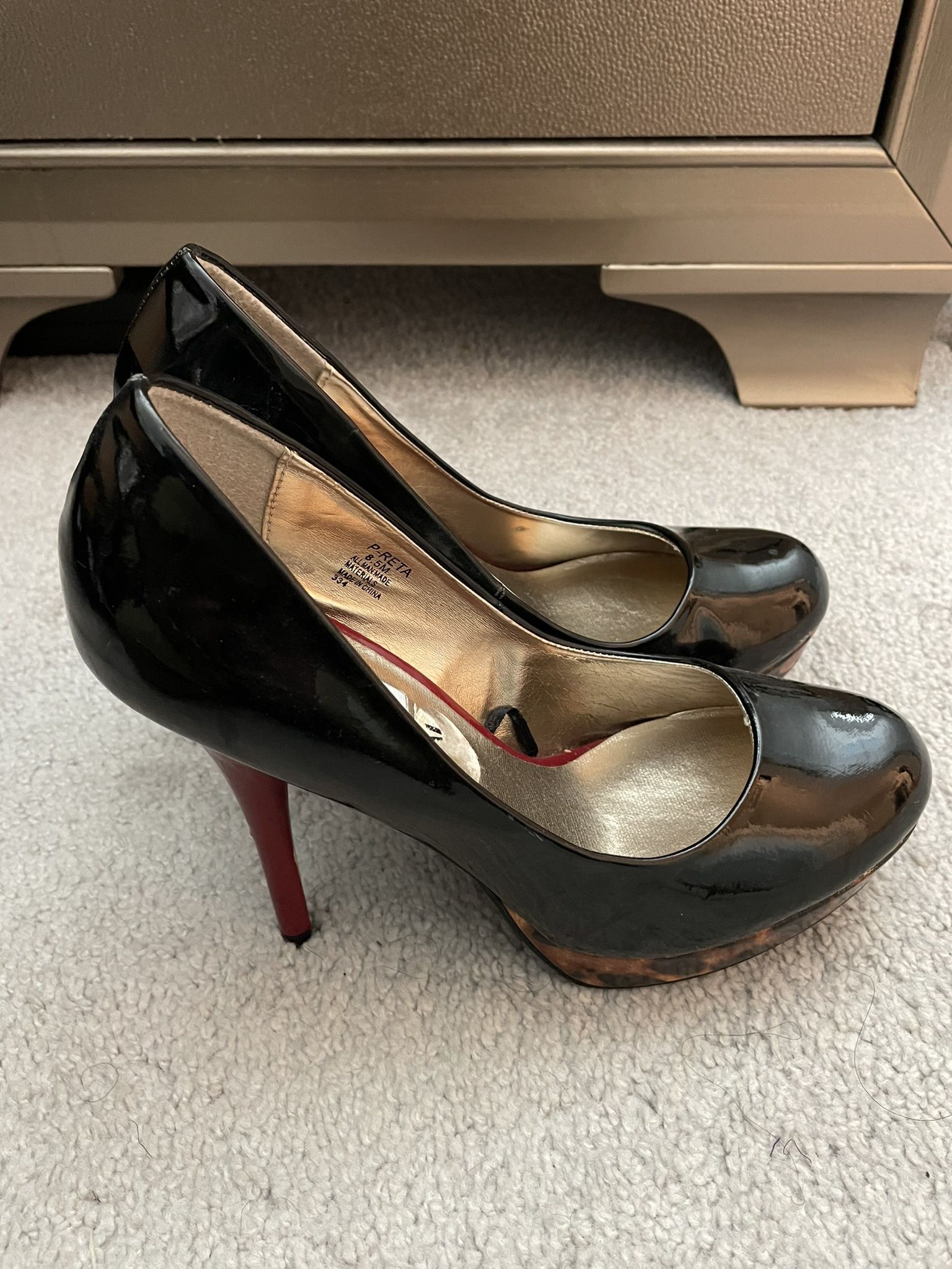 Black With Red And Cheetah Print Accent Heels (Sz. 8)