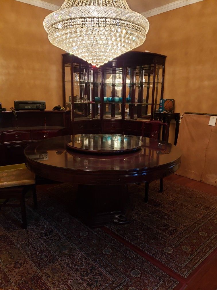 Solid Cherrywood Dining Set- Table, Bar, And Hutch