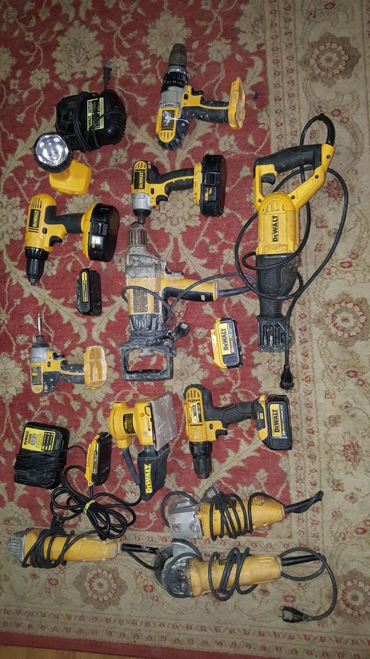 Assorted DeWalt Tools and batteries