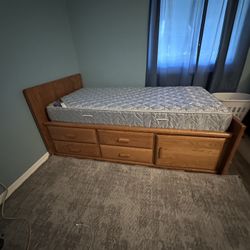 Full Twin Mattress  And Bed Frame.   Storage And Drawer 