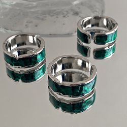 Green open ring design high-end light luxury ins niche personality ring men’s fashion retro women‘s