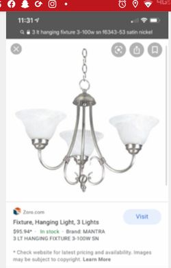 3 light chandelier, brand new in box, $75