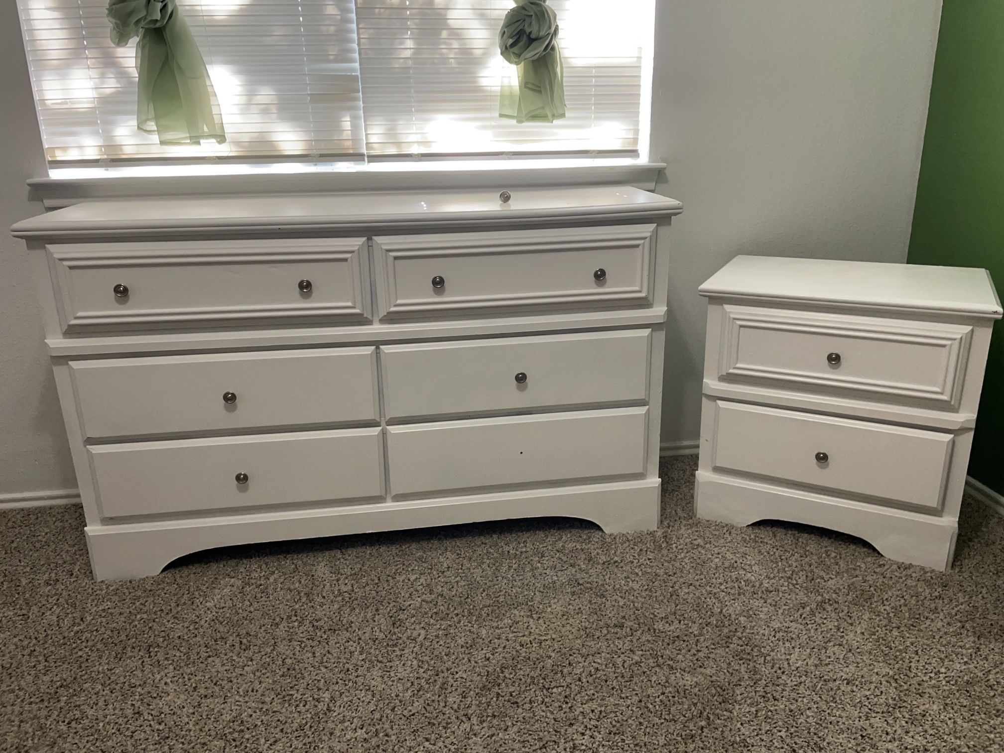 WHITE DRESSER AND SIDE TABLE