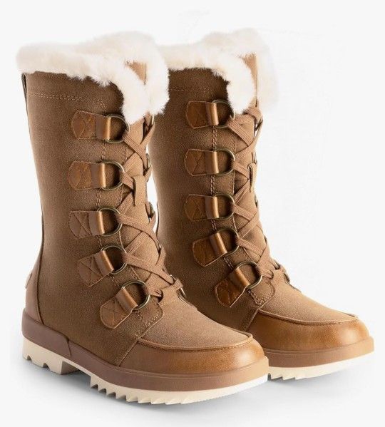 Faux Fur Brown Suede Women’s Mid Calf Boots Size 9