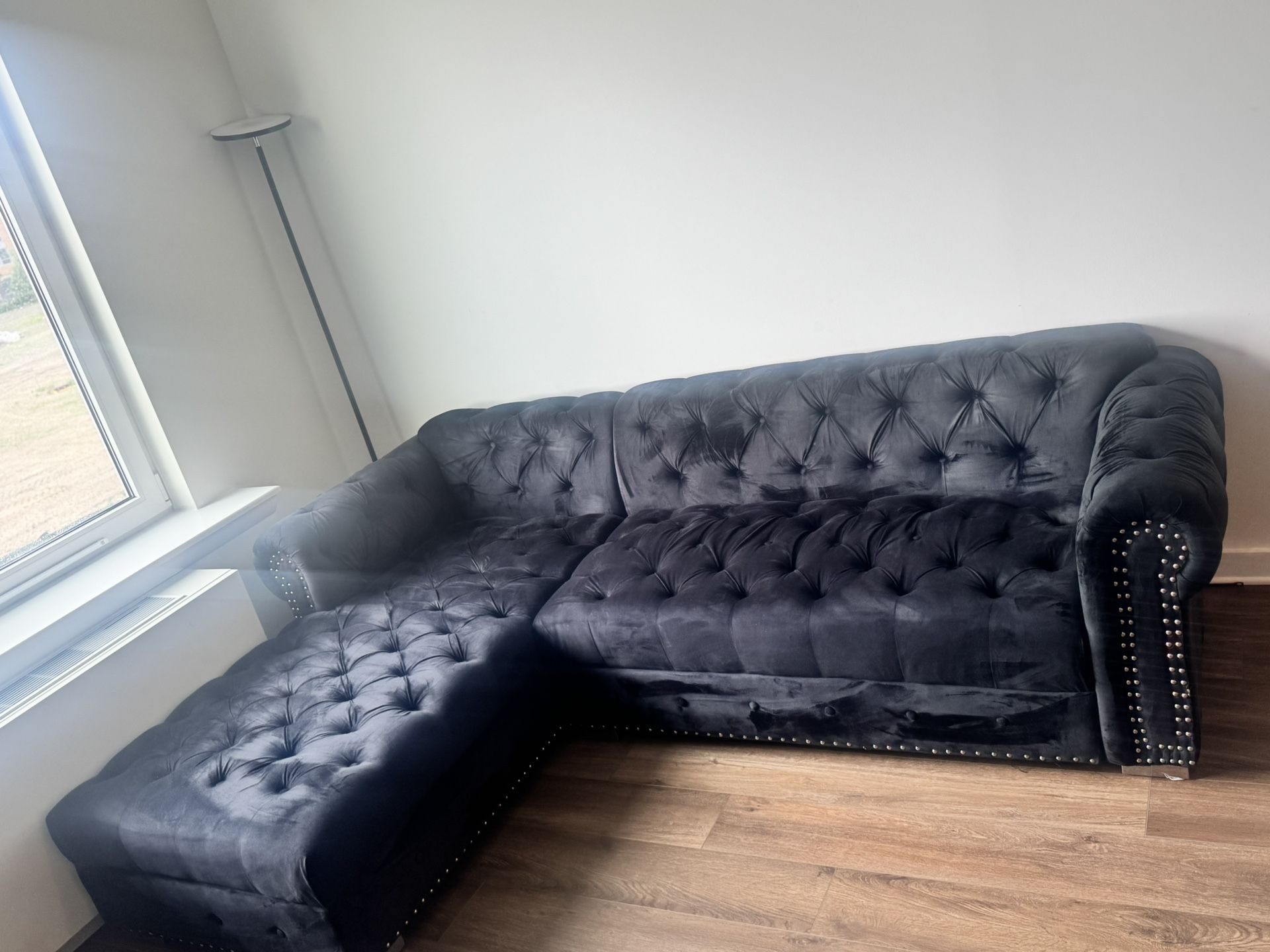 L Shaped Black Velvet Couch