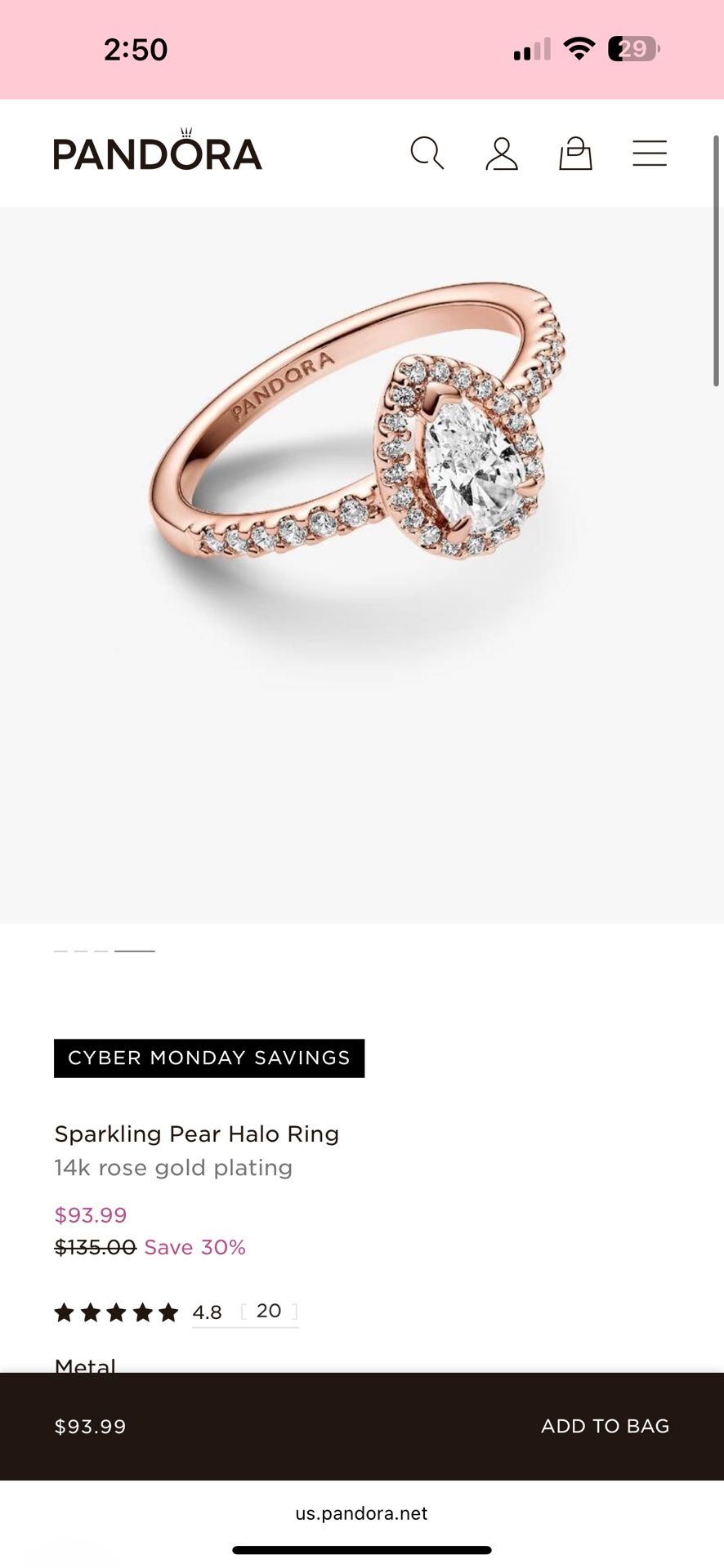 Pandora Pear Ring With Crown