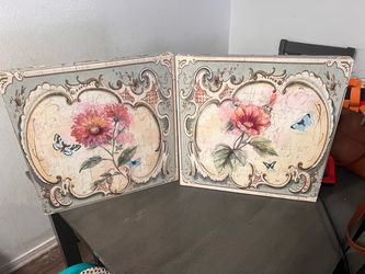 Vintage Floral Butterfly Canvas Wall Art Set of 2