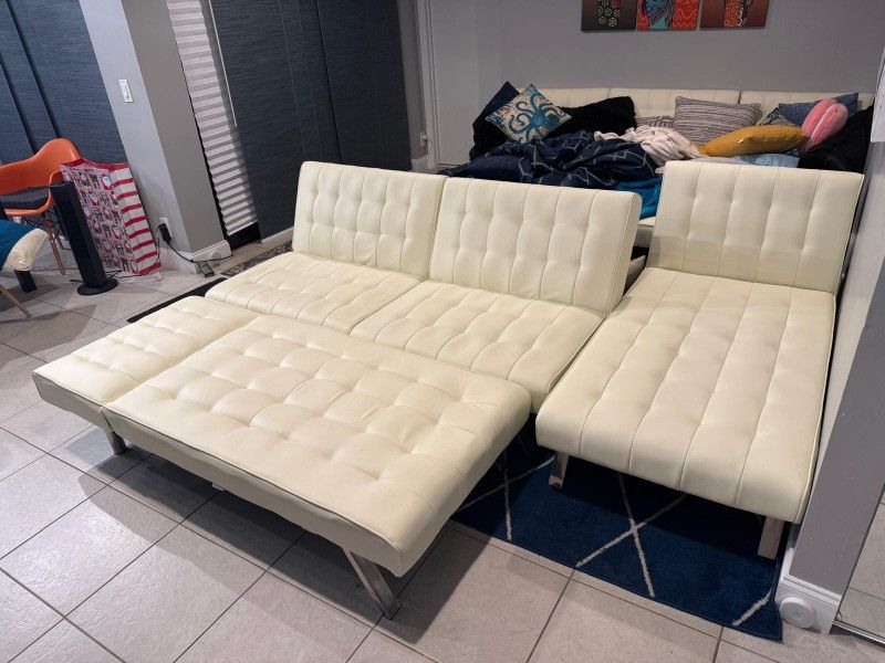 DHP Emily Convertible Tufted Futon Sofa, Vanilla Faux Leather