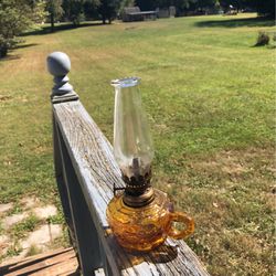 Vintage Amber Glass Miniature Oil Lamp With Handles
