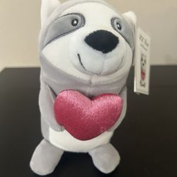 New 7” Racoon With Heart Plush 