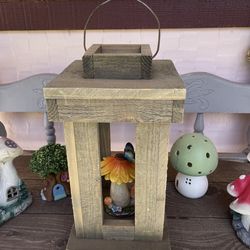 Handmade Rustic Wooden Lantern – Farmhouse Decor w/ Metal Handle