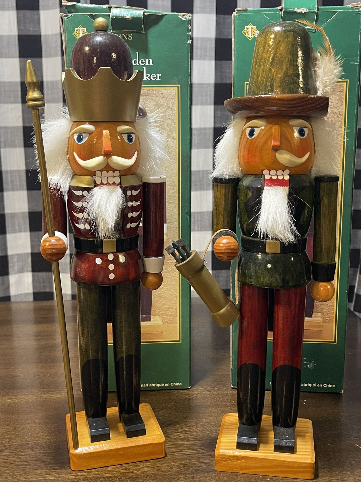 Traditions Wooden Nutcracker Set of 2- 14” Wood Grain Red Green Christmas