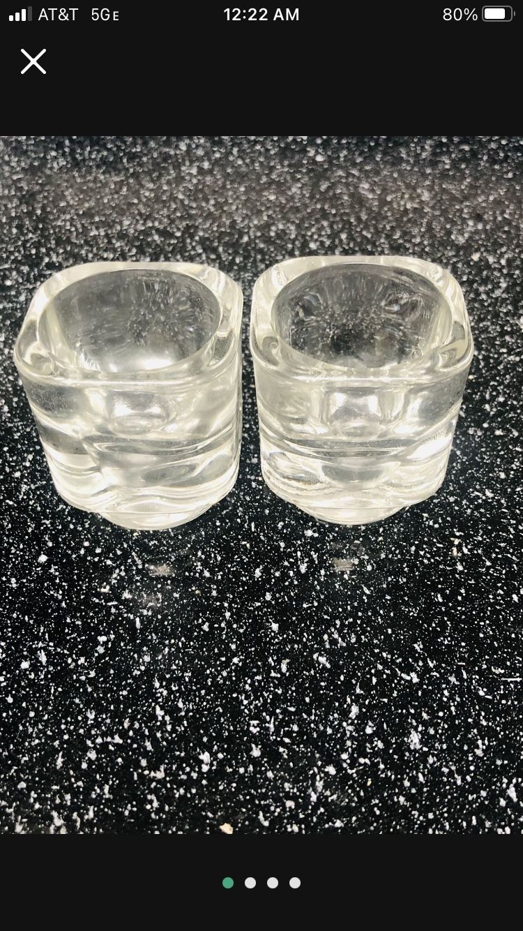 Pair Of 2 Vintage Ice Cube Style Candle Holder 
