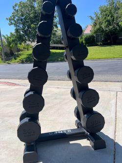 💥 Rubber Dumbbell Set + Rack