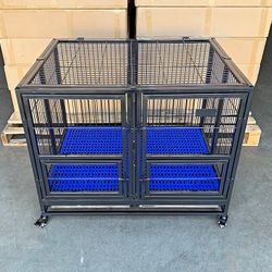 (Brand New) $190 Folding Heavy-Duty Dog Crate 41”x31”x34” Dual-Door Stackable Cage Kennel, Divider, Plastic Tray