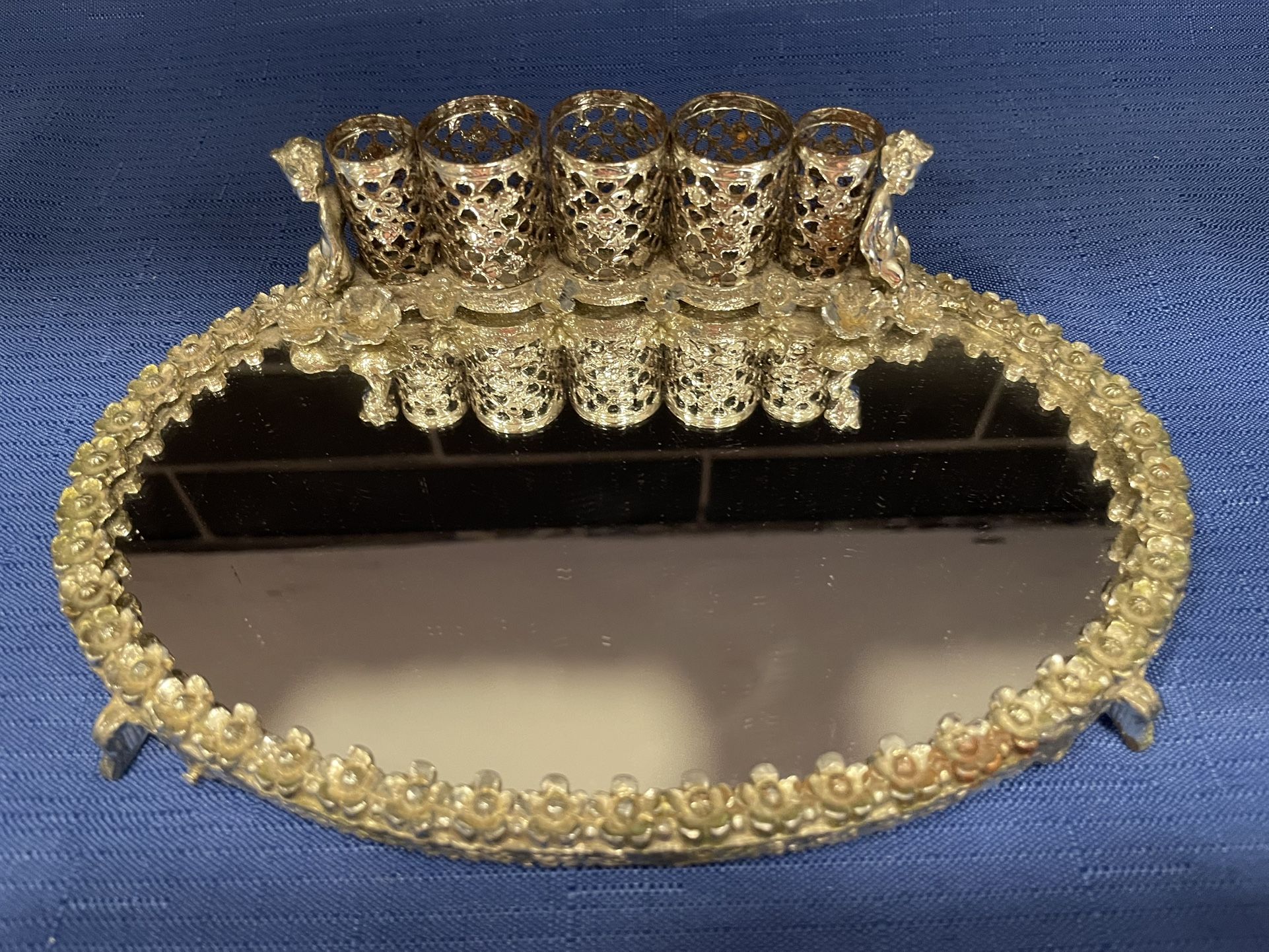 Vintage Cherub Mirrored Lipstick Tray