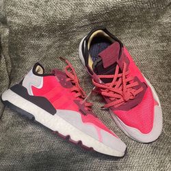 Adidas Nite Jogger Sneakers Size 6 Red Grey Neon Lace