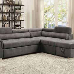 Brand New Gray Sectional Sofa Sleeper With Storage 