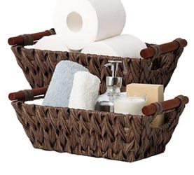 Cestas de almacenamiento de mimbre, cesta de mimbre con asas, contenedores de almacenamiento tejidos para despensa cocina y baño, marrón, paquete de 2