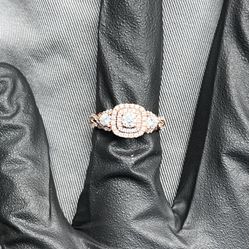 14k Rose Gold 3 Stone Engagement Ring 