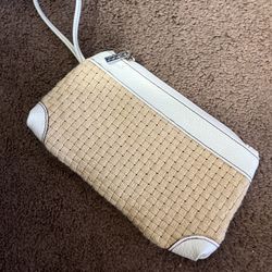Maxx New York Natural Paper Straw.White Leather Trim Wristlet