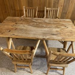 Rustic Wood Table W/ 4 Chairs