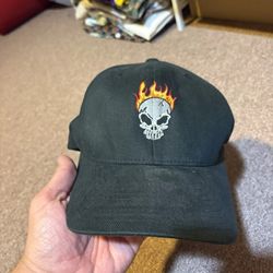 Vintage 2000s Y2K Flaming Skull Embroidered Disney Flex Fit Hat
