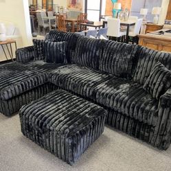 Black Sectional Couch With Ottoman