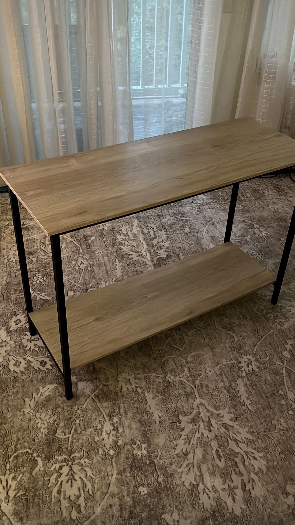 Modern Console Table / Entry Way - Beige Wood & Black Metal - Great Condition 