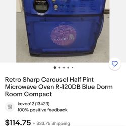 Retro Sharp Carousel Half Pint Microwave Oven R-120DB Blue Dorm Room Compact