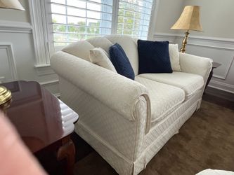 Moving Sale - Elegant Rolled Arms Cream Loveseat