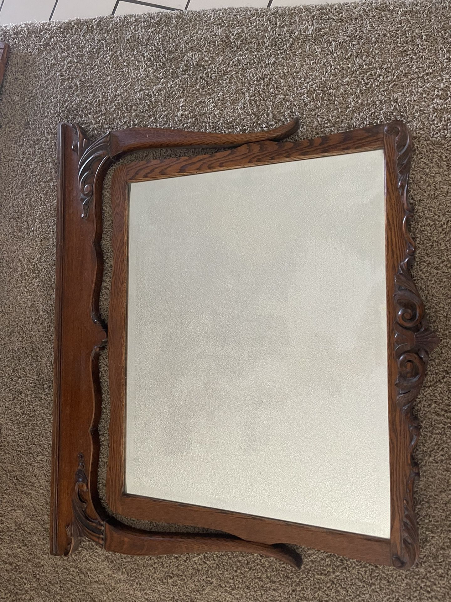 Antique Oak Carved Mirror 40 X 35