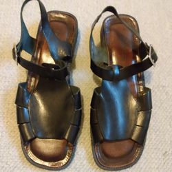 WOMEN'S CROFT & BARROW BLACK LEATHER ADJUSTABLE BUCKLE OPEN TOE MALLORY SANDALS SIZE 81/2 M
