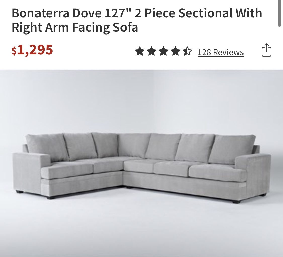 Bonaterra Dove 127" 2 Piece Sectional With Right Arm Facing Sofa