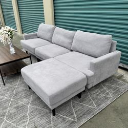 Modern Fabric Sofa L-Shape 3 Seater with Ottoman-104.6"