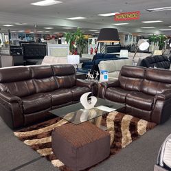 Crazy Offer Now🚨Beautiful Chocolate Top Grain Leather Sofa&Loveseat 4x Power Recliners $1599