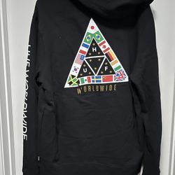 New HUF Global Worldwide Hoodie. Size Large (minor misprint)