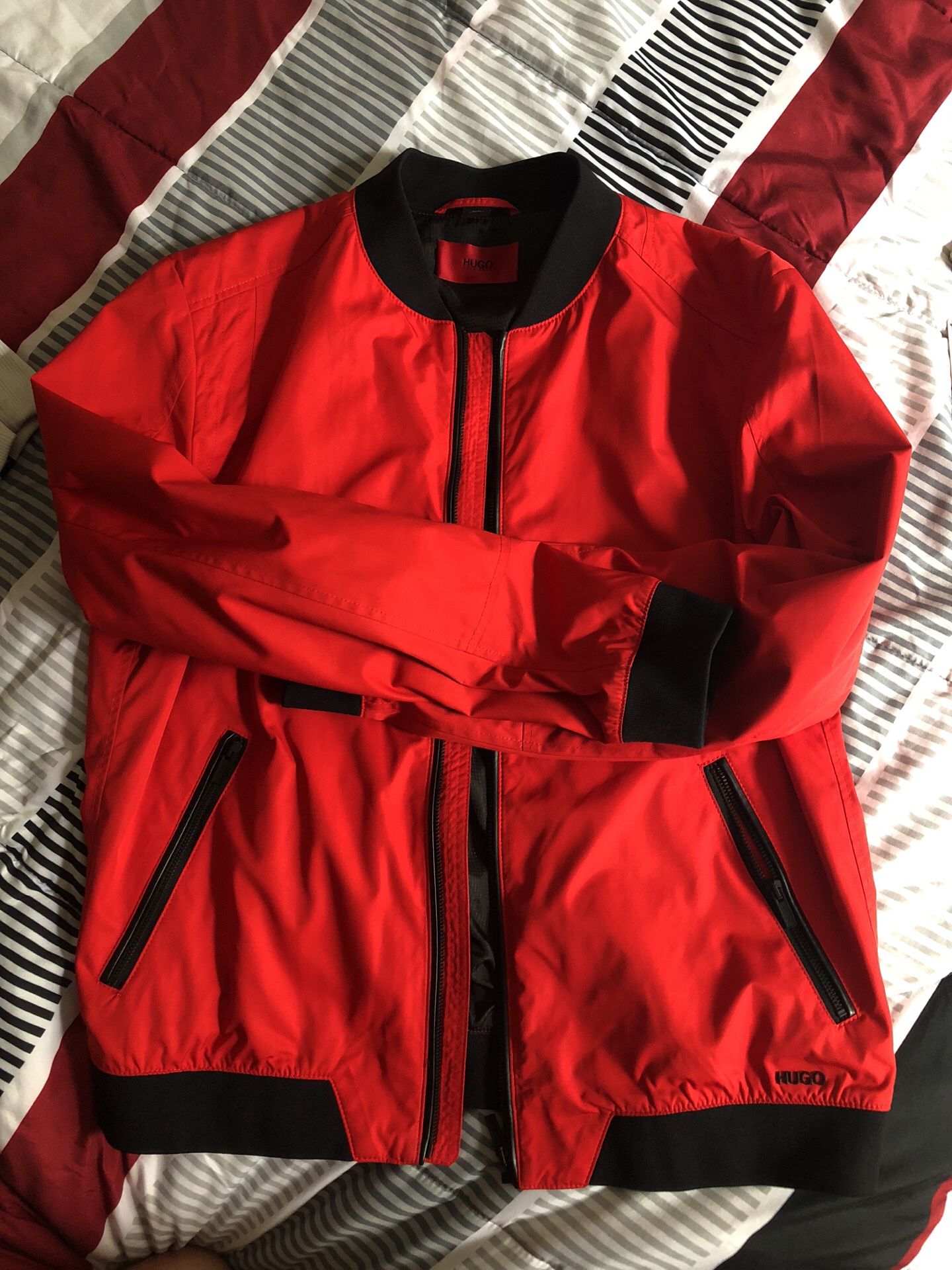 Red Hugo Boss bomber jacket