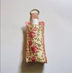 Handmade floral fabric chapstick case keychain