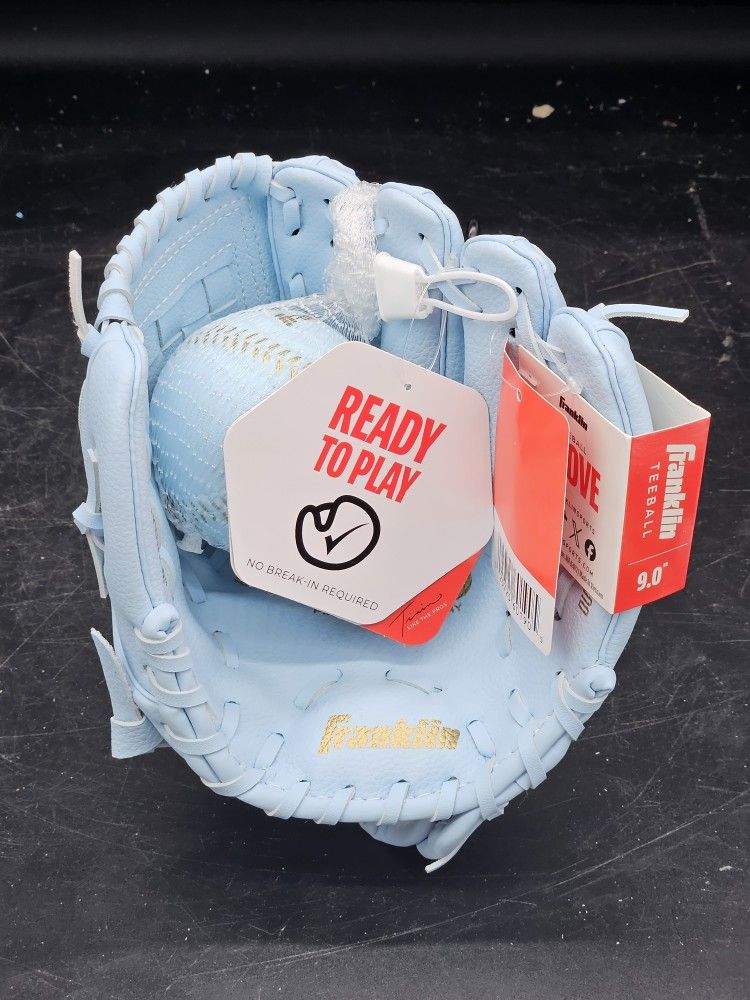 Franklin Sports 9" T Ball Glove with Ball Right Handed Thrower Carolina Blue NWT