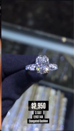 14K 3.13CT F/VS1 Elongated Cushion Engagement Ring