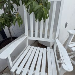 Set Of Two Solid Wood Rocking Chairs 