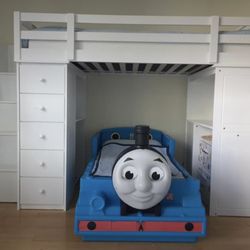 bunk bed with drawers and desk