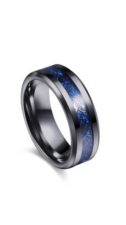 Black Blue Dragon Stainless Steel Ring