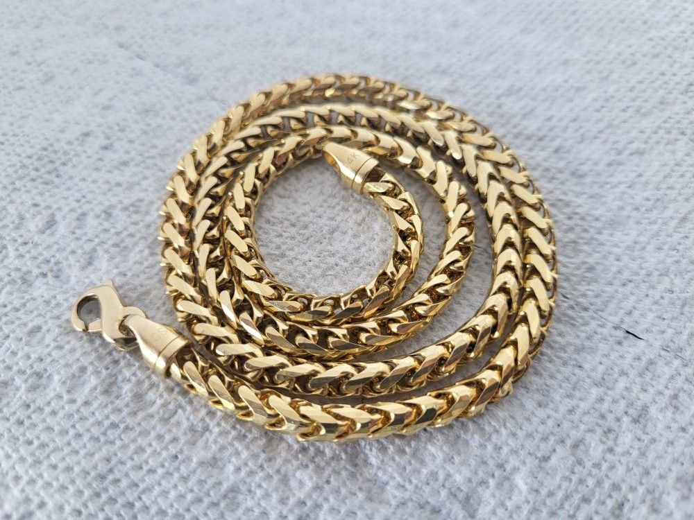 14k Solid Gold Franco Link Rare Rounded Cut Chain Necklace 