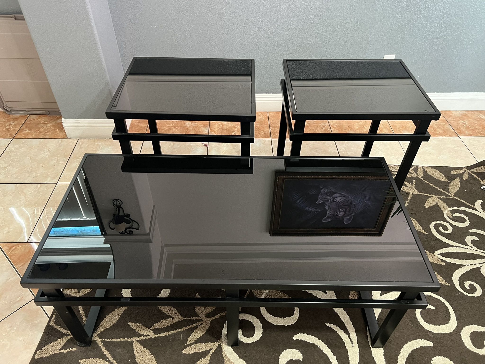 Black Glass 3 Piece Center Tables 